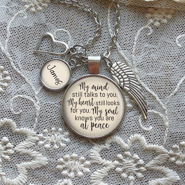 Custom Husband Memorial Gift, Gift for Widow, Husband Loss, My Mind Still Talks to You, Bereavement Gift, Sympathy Words, Angel Wing, Heart