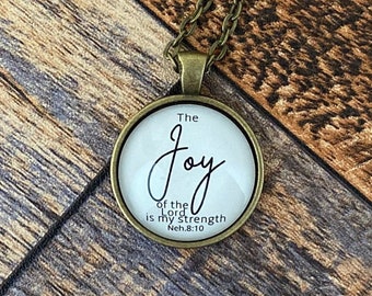 Scripture Necklace, Joy Bible Verse, The Joy Of The Lord Is My Strength Necklace, Personalized Gift, Nehemiah 8:10, Christian Jewelry