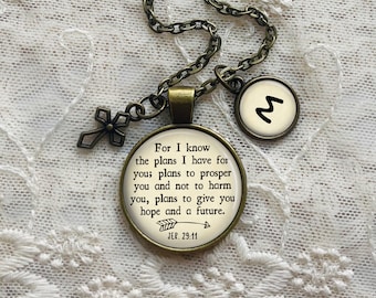 For I Know the Plans Necklace, Name Charm, Cross, Bible Verse Necklace, Jeremiah 29:11, Personalized Gift, Christian Jewelry, Inspirational