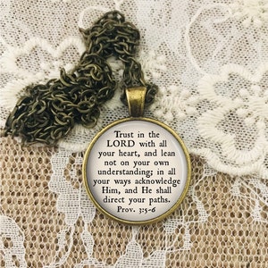 Trust In The Lord Neckkace, Bible Verse Necklace, Proverbs 3:5-6, Christian Jewelry, Personalized Gift, Inspirstional, With All Your Heart