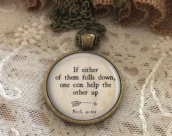 If Either of Them Falls Necklace, Ecclesiastes 4:10 Bible Verse Pendant, Christian Gift