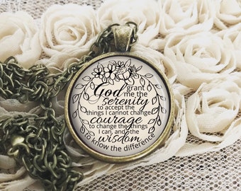 Serenity Prayer Necklace, Pendant with God Give Me the Serenity, Sobriety Gift, Optional Free Personalization