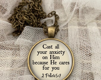 Cast All Your Anxiety on Him Necklace, 1 Peter 5:7, Bible Verse Necklace, Christian Jewelry, Personalized Gift, Mothers Day, Fathers Day