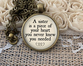 Personalized Sister Necklace: Vintage Style Pendant, Custom Quote Jewelry