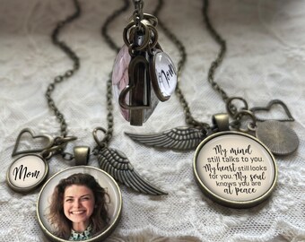 Custom Memorial Gift, Double-Sided Photo Necklace, Loss of Husband, My Mind Still Talks to You, Loving Memory of Wife,  Bereavement Gift