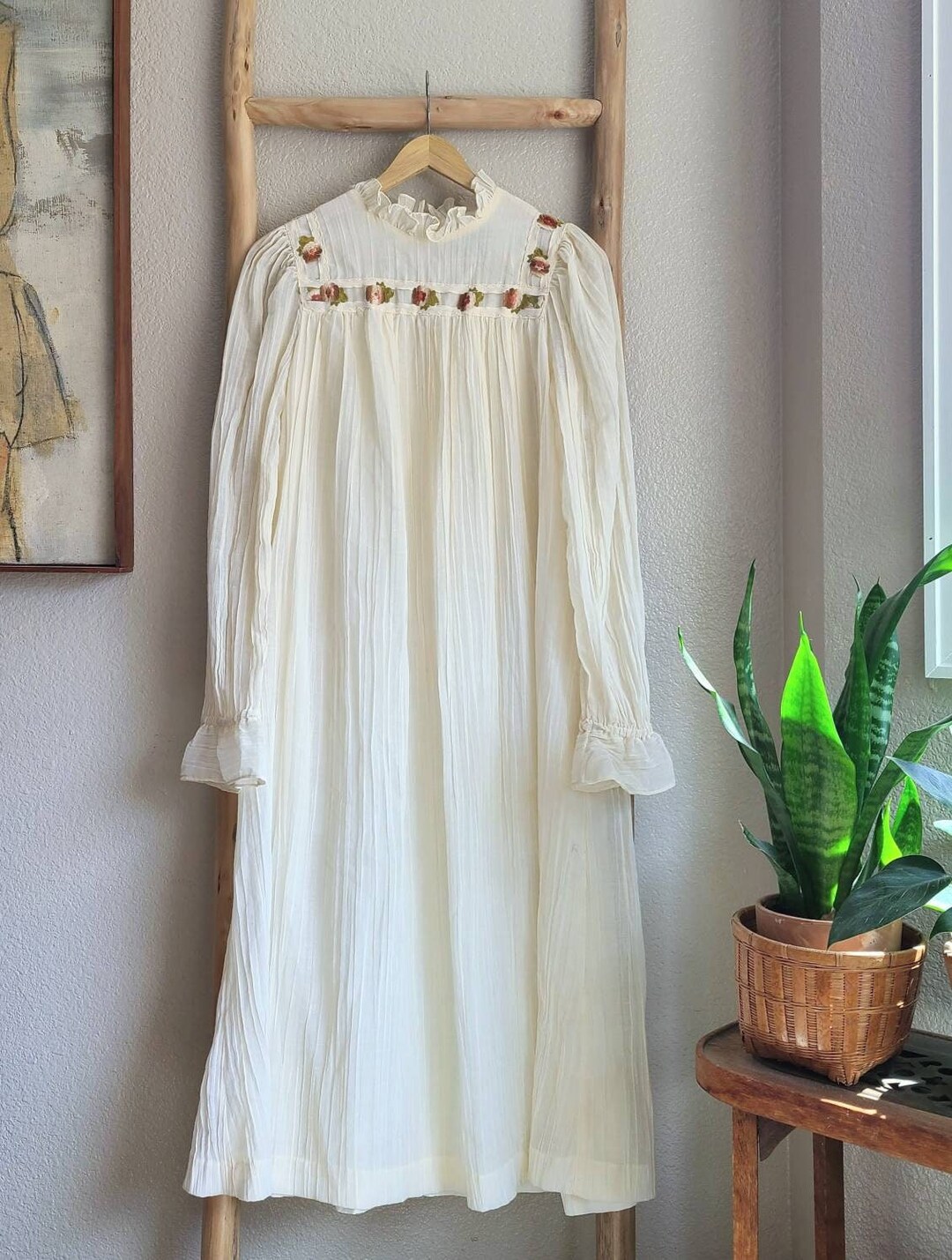 Sm 70's Ethereal Cotton Gauze Hippie Dress Etsy
