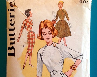 Butterick 9465 Vintage Sewing Pattern 1960s Slim Sheath Dress Classic Fitted Bodice with Flared Skirt  Size 12 Bust 32