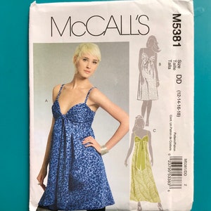 McCalls 5381 Misses Sundress 3 Lengths Maxi Dress Mini Dress Bandeau Tie 12 14 16 18 Plus Pattern Uncut FF