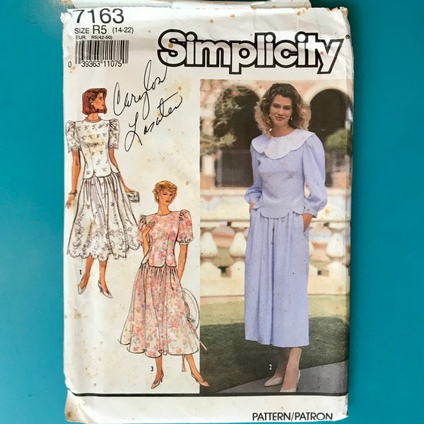 Simplicity 7163 Misses Dress Pattern Plus Vintage Formal Evening Party 14 16 18 20 22 Size Sewing Uncut FF