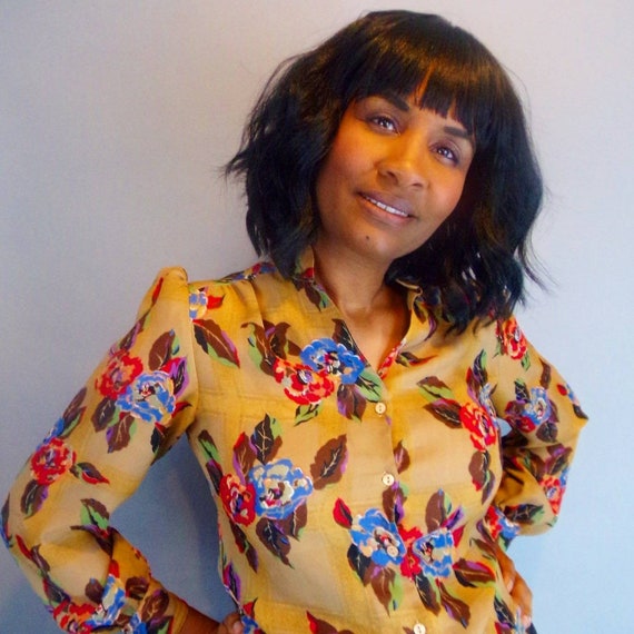 Vintage semi-sheer fall floral blouse