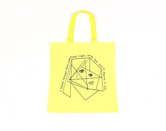 Abstract Face Canvas Tote Bag | Reusable Grocery Book Beach Picnic Farmer's Market Shoulder Bag Handbag |  Yellow