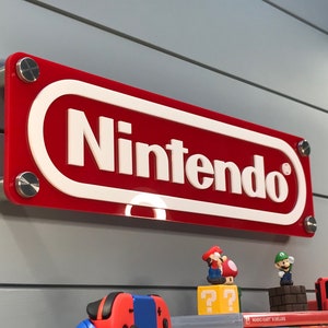 Placa de parede com logotipo Nintendo - Sinal, Decoração, Super Mario, Zelda, Metroid, Yoshi, Presente de aniversário, Acrílico, Cores, Sala de jogos, Gamer, SWITCH