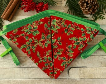Christmas banner, Christmas mantel, holiday decorations, Christmas flags, Xmas decorations, Christmas holly, traditional Christmas garland