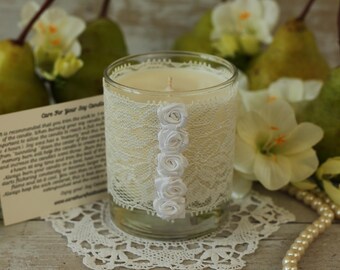Bougie artisanale en cire de soja : Cadeau pour le 13e anniversaire de mariage (Dentelle blanche)