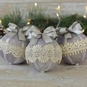 Shabby Chic Christmas ornaments, bauble set, fabric tree decorations, lace decor, Christmas baubles, Shabby chic gift, handmade decorations