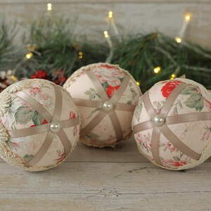 Pink Christmas Ornaments Handmade, Xmas Tree Decoration, Shabby Christmas Gift, Chic Ornaments, Xmas Tree Baubles, Pink Christmas Bauble Set image 10