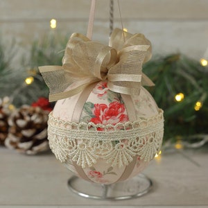 Pink Christmas Ornaments Handmade, Xmas Tree Decoration, Shabby Christmas Gift, Chic Ornaments, Xmas Tree Baubles, Pink Christmas Bauble Set image 3