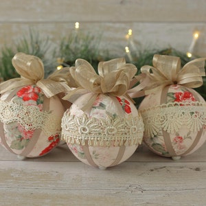 Pink Christmas Ornaments Handmade, Xmas Tree Decoration, Shabby Christmas Gift, Chic Ornaments, Xmas Tree Baubles, Pink Christmas Bauble Set