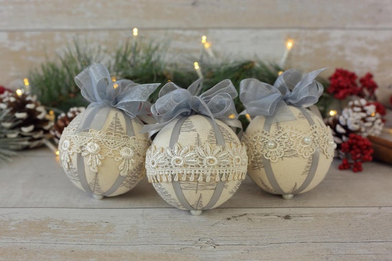 Handmade Scandi Christmas Baubles: Silver Lace Ornaments (Set of 3)