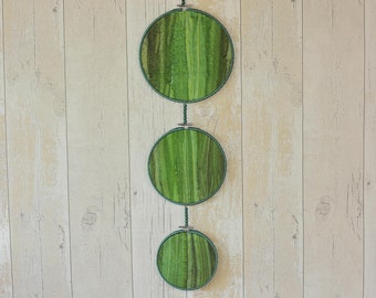 Green fabric art, green fabric wall decor, batik print art, green fabric wall art, hoop wall hanging, batik wall hanging, green textile art