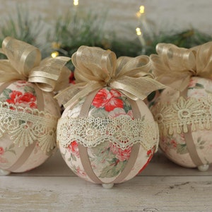 Pink Christmas Ornaments Handmade, Xmas Tree Decoration, Shabby Christmas Gift, Chic Ornaments, Xmas Tree Baubles, Pink Christmas Bauble Set image 6