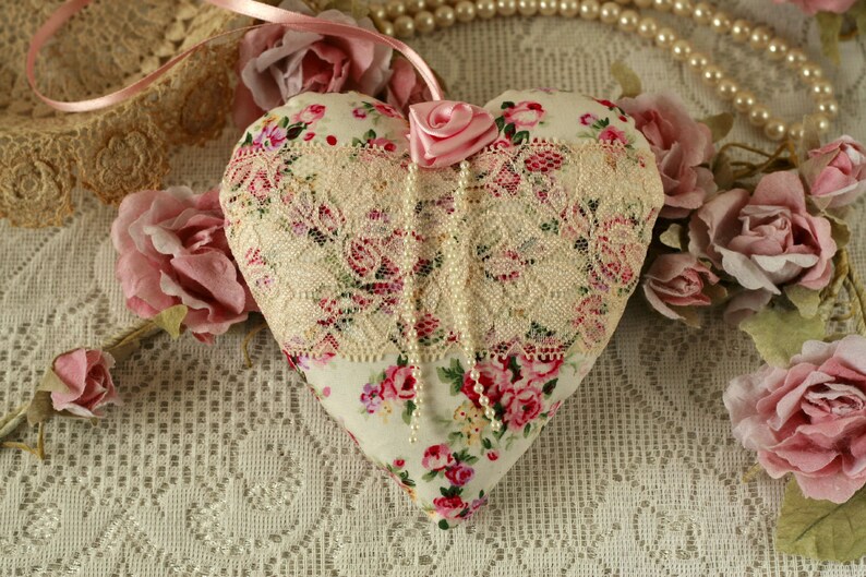 Shabby chic heart fabric heart heart gift lace heart heart Etsy