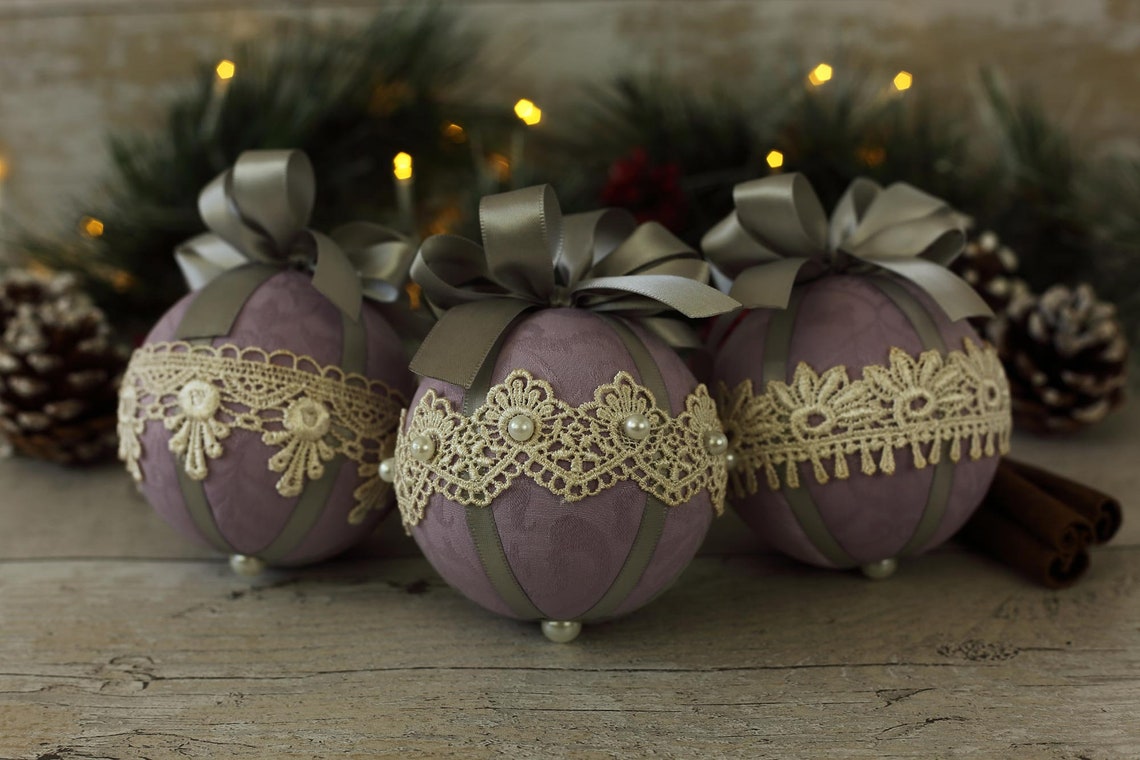 Shabby Chic Christmas ornaments bauble set fabric tree Etsy