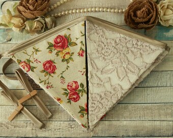 Floral Fabric & Lace Bunting: Farmhouse Home Decoration