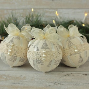Handmade Scandinavian Christmas Baubles: Cream Fabric Ornaments, Set of 3