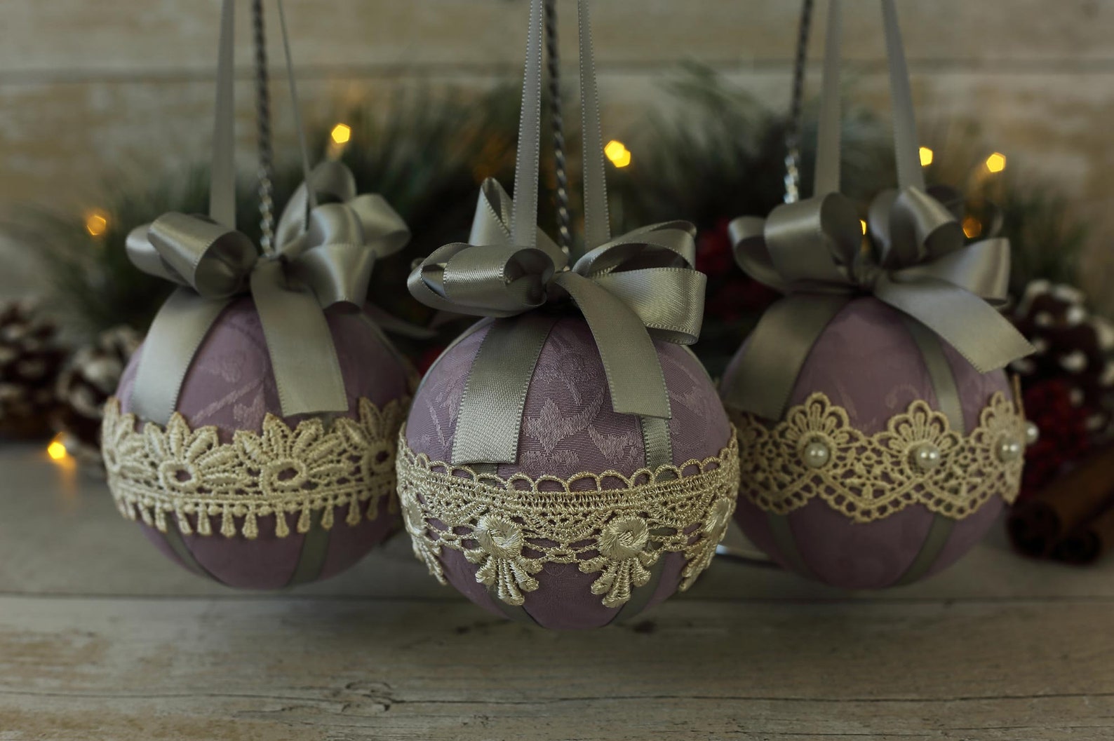 Shabby Chic Christmas ornaments bauble set fabric tree Etsy