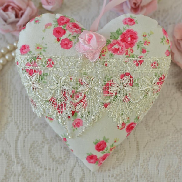 Fabric heart, floral heart gift, chic heart, floral heart decor, decorative heart gift, shabby chic heart, floral fabric heart decoration