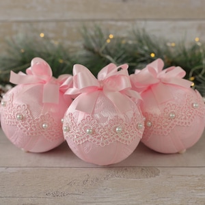 Handmade Satin Pink Bows set of 6 ornaments crystal decoration girl gift  decor