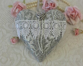 Silver Fabric Heart Decoration: 25th Anniversary Gift
