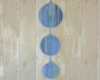 Blue fabric wall decor, blue hanging wall decoration, blue fabric decoration, blue fabric hanging, batik hanging, blue textile art hanging