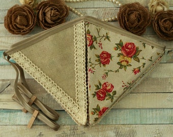 Rustic Floral Fabric Bunting: Farmhouse Home Decor