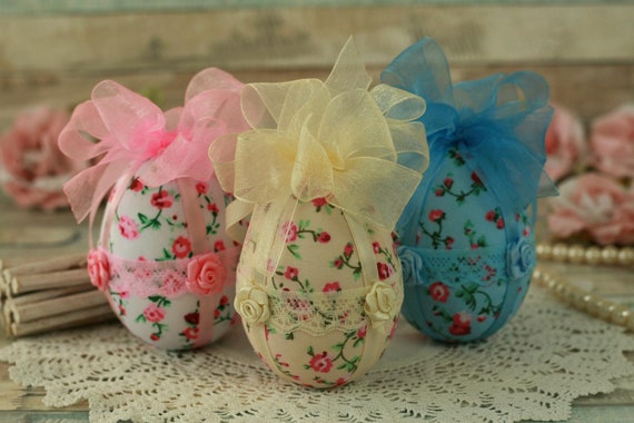 Easter Tree Decor: Floral Fabric Easter Egg Ornaments (Set of 3)