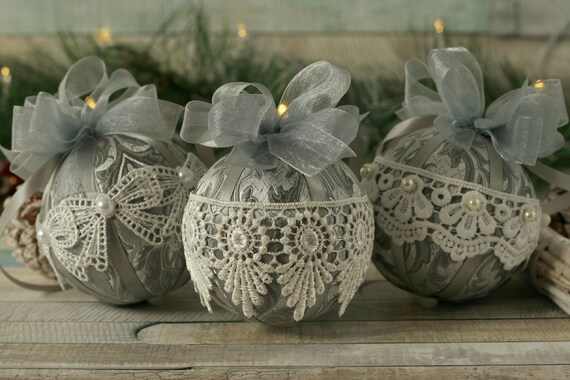 Christmas Baubles Silver Christmas Ornaments Vintage Etsy