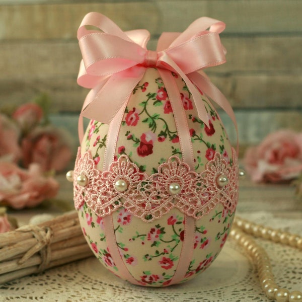 Pink Easter gift, Easter ornament gift, fabric Easter gift, pink Easter egg, pink Easter decoration, shabby Easter decor, floral Easter egg