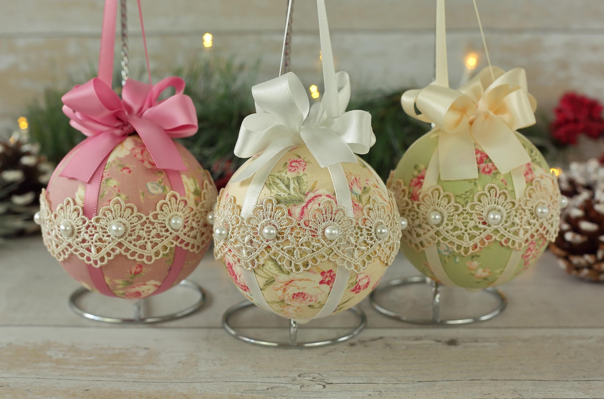 Shabby Chic Xmas Baubles Christmas Tree Decorations Handmade Etsy UK