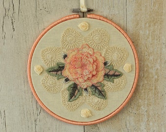 Wall hoop, country floral home decor, country chic decor, country floral wall art, embroidery hoop wall hanging, hoop art decoration