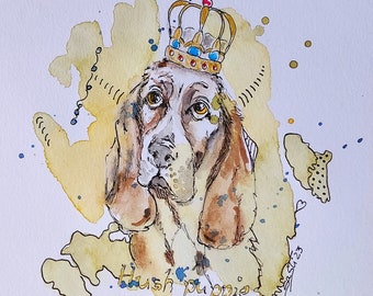 Basset Hound - Original, Watercolor, handgefertigt, Hund, Portrait,
