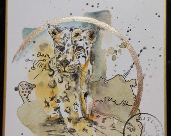 Leopard - Original, watercolor, Katze, Wildcat, handmade, Leopard