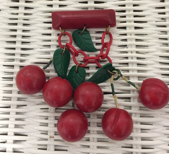Rare Vintage Bakelite Cherries Brooch