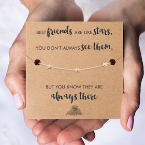 Best Friend Gift, Best Friend Birthday Gift for her, Best Friend Bracelet, Bestie Gifts 18ct Gold / 925 silver plated Star Bracelet and Card image 1