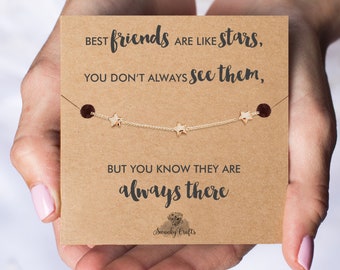 Best Friend Gift, Best Friend Birthday Gift for her, Best Friend Bracelet, Bestie Gifts 18ct Gold / 925 silver plated Star Bracelet and Card