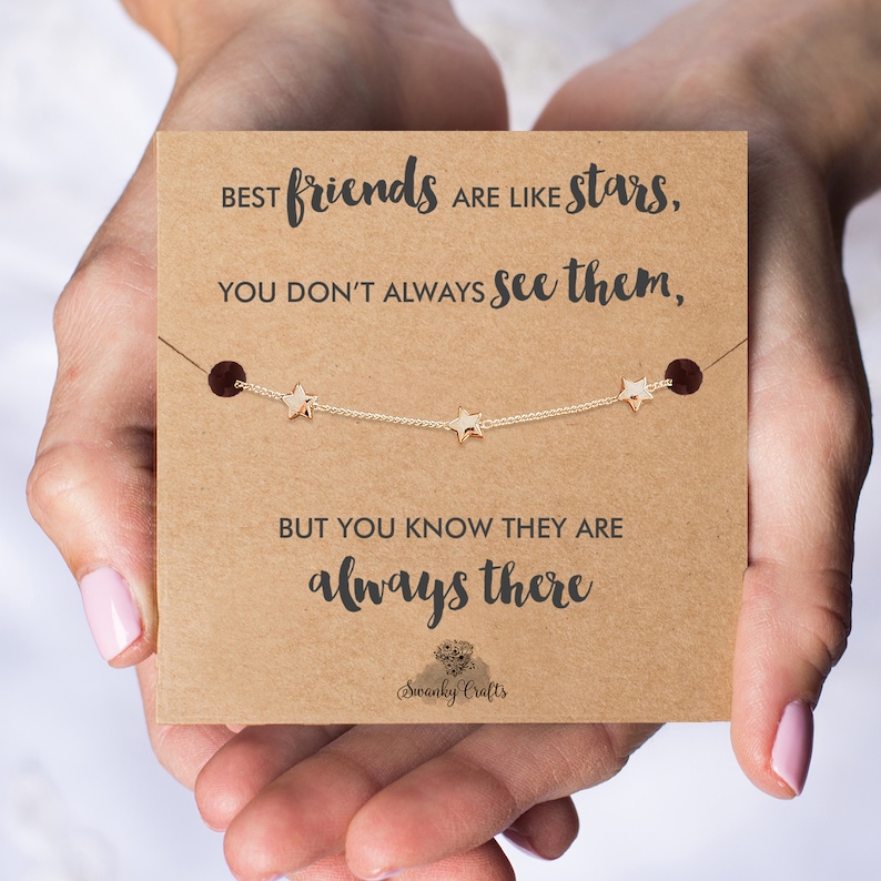 Best Friend Gift, Best Friend Birthday Gift for her, Best Friend Bracelet, Bestie Gifts 18ct Gold / 925 silver plated Star Bracelet and Card image 1