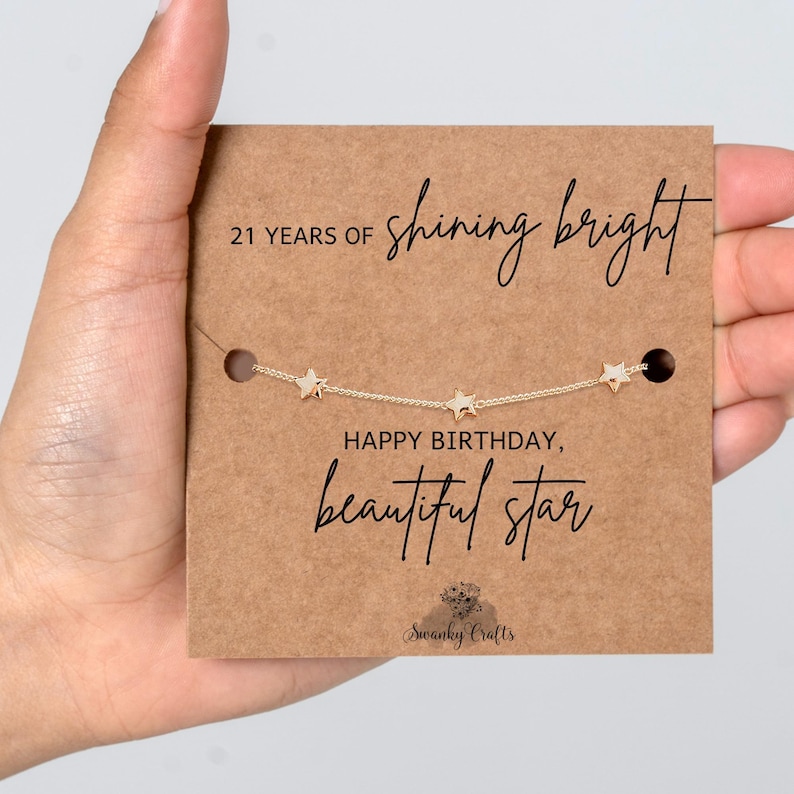 21st Birthday Gifts for Her, Unique 21st Birthday Gifts, Gold or Silver Plated Star Bracelet Bild 1