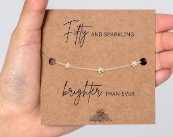 Personalized 50th Birthday Gifts, 50th Birthday Gifts for Her, Gold or Silver Plated Star Bracelet