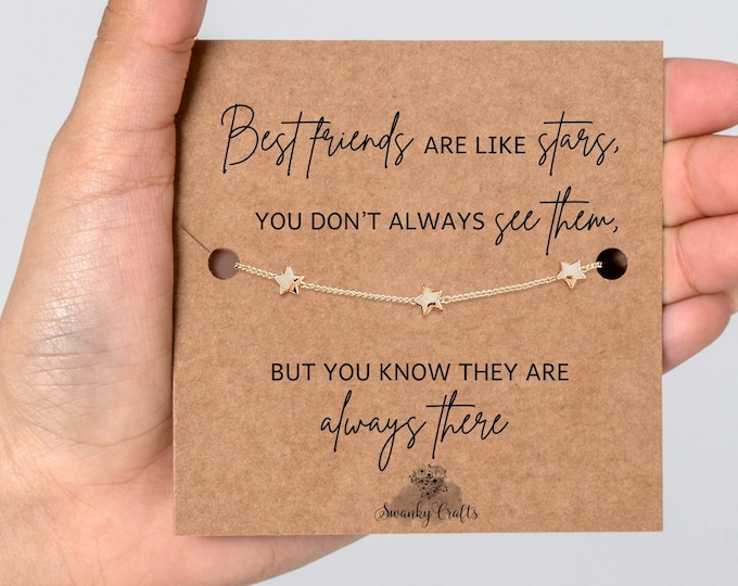 Best Friend Gift, Best Friend Birthday Gift for her, Best Friend Bracelet, Bestie Gifts 18ct Gold / 925 silver plated Star Bracelet and Card
