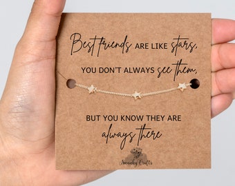 Best Friend Gift, Best Friend Birthday Gift for her, Best Friend Bracelet, Bestie Gifts 18ct Gold / 925 silver plated Star Bracelet and Card